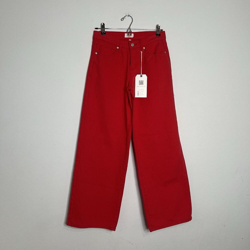 Cali 1850 Womens Red Denim Straight Wide Leg Jeans Junior Size 5 New